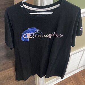 Champion Tee with Blue and Black Design